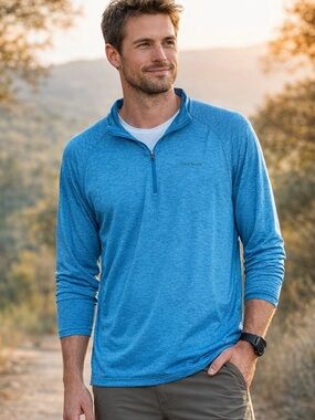 Orvis Quarter Zip Pullover Men’s Large Blue Performance Top Long Sleeve EUC!